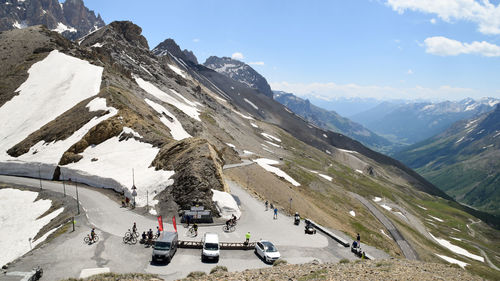 Panoramic view of snowcapped mountains against sky