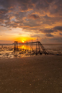 Scenic view of beach against sky during sunset