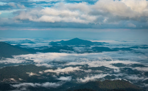 Aerial view of cloudscape over mountains