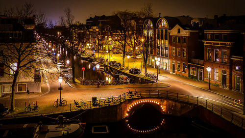 View of illuminated city at night