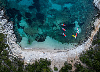 Drone view of porto timoni, corfu, greece