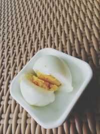 High angle view of breakfast served in plate on table