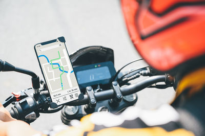 Close-up of bicycle on street