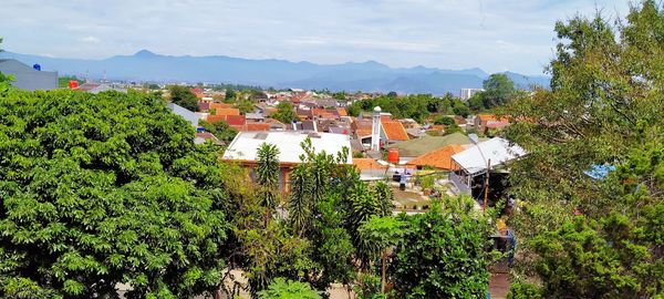 High angle view of townscape against sky