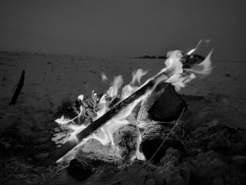 High angle view of bonfire on beach