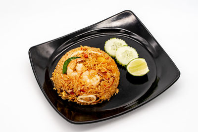 High angle view of food in plate