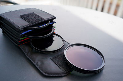 High angle view of eyeglasses on table