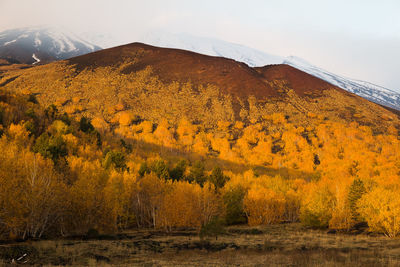 Scenic view of mountains against sky during autumn