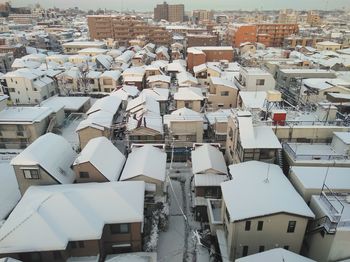 High angle view of buildings in city