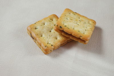 High angle view of cookies on table