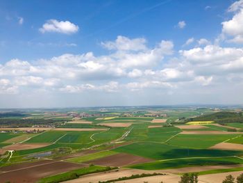 Aerial view of agricultural landscape against sky