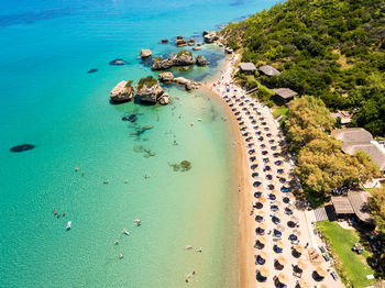 High angle view of people on beach