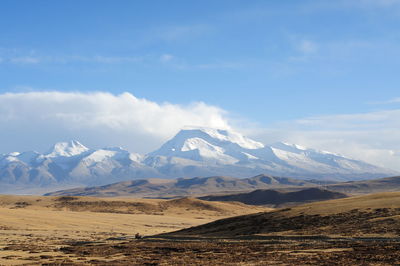 Scenic view of snowcapped mountains against sky