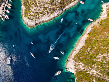 High angle view of rocks on beach