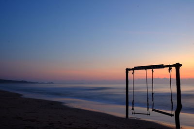 Scenic view of beach against sky during sunset