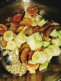 High angle view of chopped vegetables in bowl