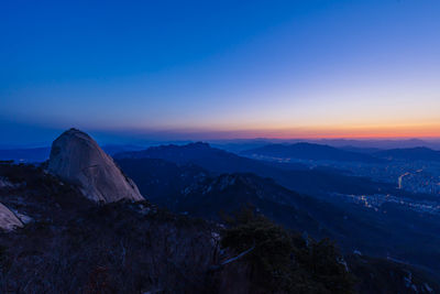 Scenic view of mountains against sky during sunset