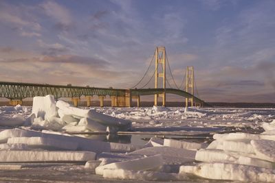 Golden gate bridge over sea during winter