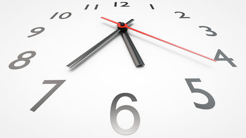 Close-up of clock on white background