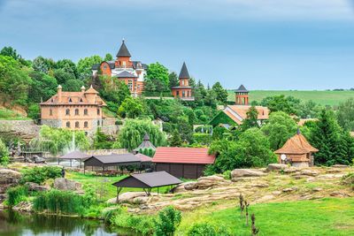  landscape park and recreational complex in buki village, ukraine, on a cloudy summer day