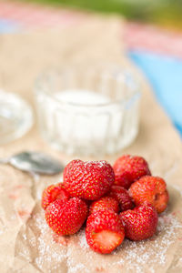 Close-up of strawberries on table