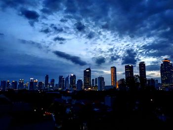 View of cityscape against cloudy sky