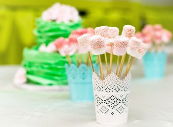 Close-up of cupcakes on table