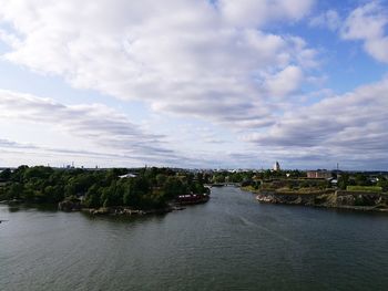 View of river passing through city