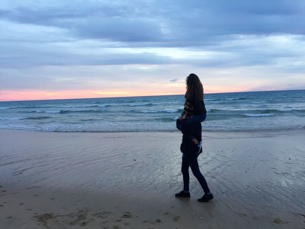 sea, cloud - sky, beach, one person, horizon over water, only women, outdoors, beauty in nature, one woman only, sky, people, full length, nature, beauty, sand, adult, adults only, day