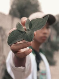 Close-up of woman holding plant