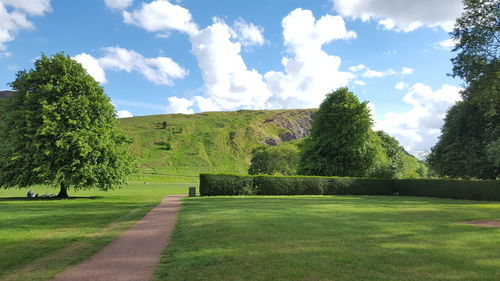 Scenic view of green landscape against sky