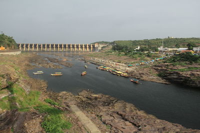 High angle view of bridge over river against sky