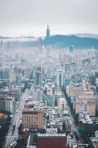 High angle view of buildings in city