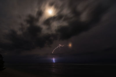 Scenic view of sea against storm clouds