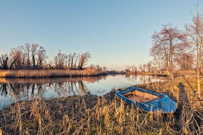 Scenic view of lake against clear sky