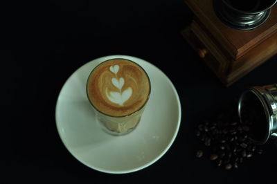 High angle view of coffee on table