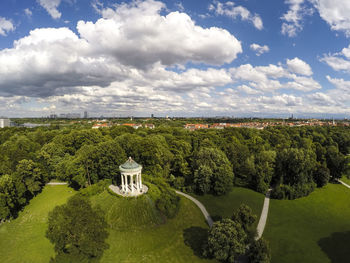 High angle view of trees on landscape against sky