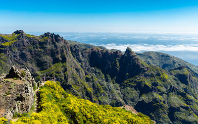 The beginning of pr1 from pico do areeiro path to pico ruivo, madeira island, portugal