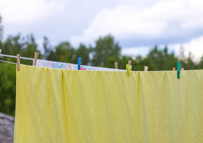 Close-up of clothes drying on clothesline