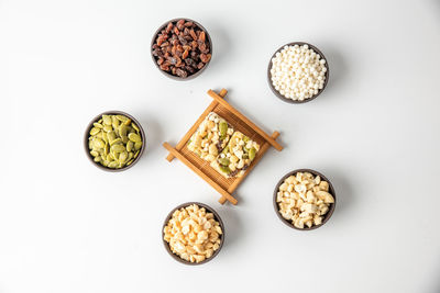 High angle view of food on white background