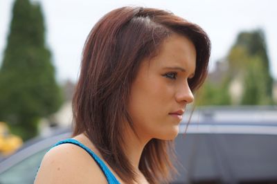 Close-up of thoughtful young woman