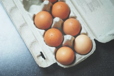 High angle view of eggs in container