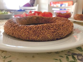 Close-up of cake in plate on table