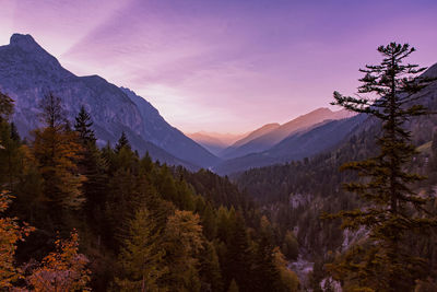 Scenic view of mountains against sky during sunset
