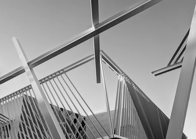 Low angle view of suspension bridge against sky