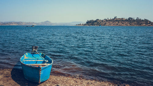 Scenic view of sea against clear sky