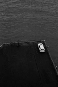 High angle view of harbour in hamburg, black and white 35mm film