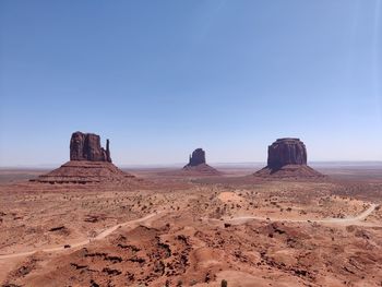 Rock formations on landscape against clear sky