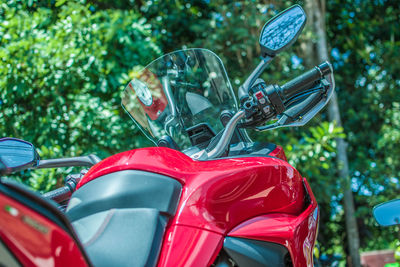 Close-up of red and beautiful motorcycle 