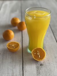 Orange juice on table